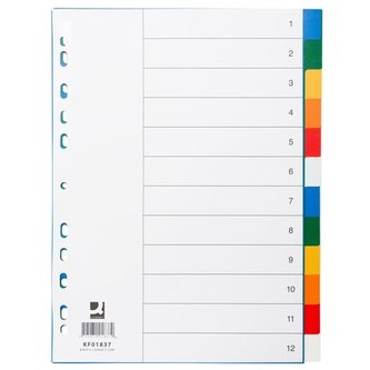 Plast.rozlišovače Q-Connect-A4,bar.okraj.,12 listů