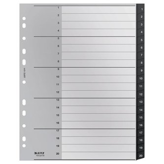 Plast.rozliš.Leitz RECYCLE-A4,eko.,sada 1-20,šedé