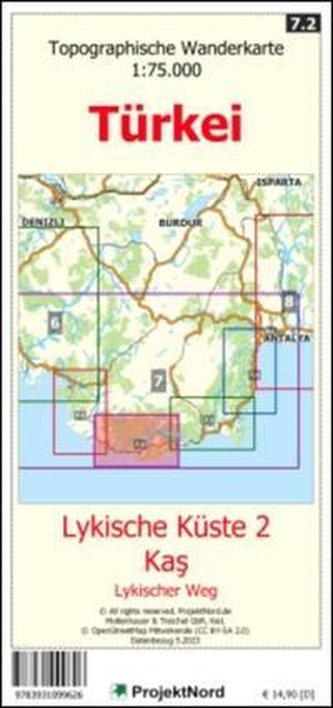 Lykische Küste 2 - Ka¿ - Lykischer Weg - Topographische Wanderkarte 1:75.000 Türkei (Blatt 7.2)
