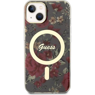Guess PC/TPU Flowers IML MagSafe kryt iPhone 13 kaki