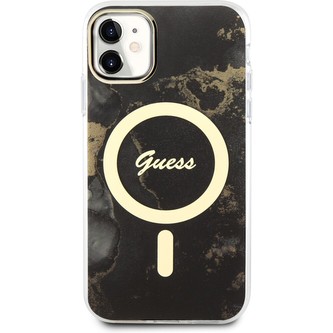 Guess Marble IML MagSafe kryt iPhone 11 černý