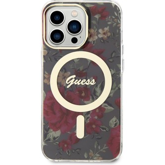 Guess PC/TPU Flowers IML MagSafe kryt iPhone 13 Pro kaki