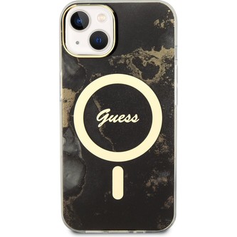Guess Marble IML MagSafe kryt iPhone 14 černý