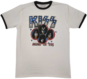 Pánské tričko Kiss: Alive In '77 (XL) bílá bavlna