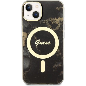 Guess Marble IML MagSafe kryt iPhone 13 černý