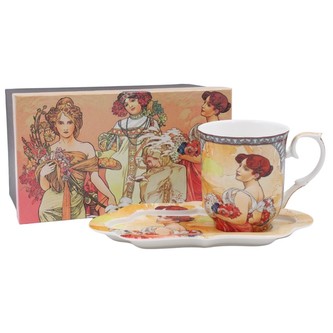 HOME ELEMENTS Hrnek 360 ml, s podtáckem, Mucha Léto