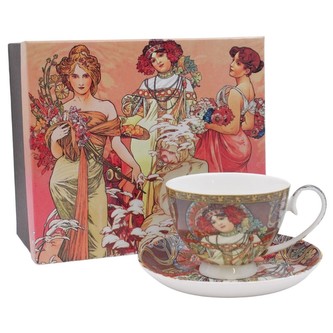 HOME ELEMENTS Hrnek 250 ml, s podtáckem, Mucha Podzim