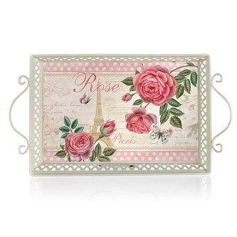 HOME DECOR Podnos plechový ROSE PARIS 41 x 23 x 4,5/9 cm