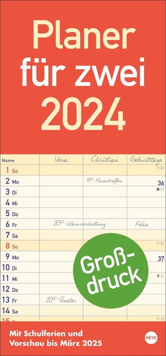 Großdruck Planer für zwei 2024