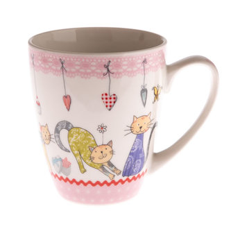 Porcelánový hrnek s kočičkami - růžový 390 ml