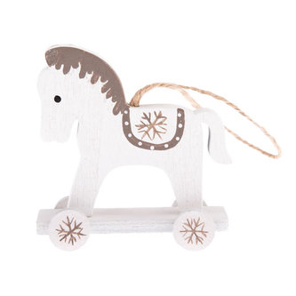 Dřevěný závěsný koník na kolečkách - bílý