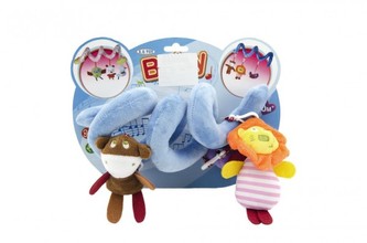 Spirála na kočárek pískací plyš se 3 zvířátky na kartě 0m+