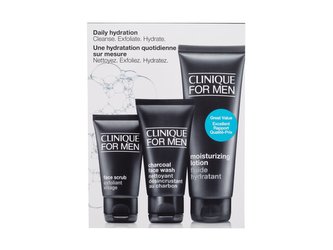 Clinique For Men hydratační mléko Moisturizing Lotion 100 ml + pleťový peeling Face Scrub 30 ml + čisticí gel Charcoal Face Wash 50 ml
