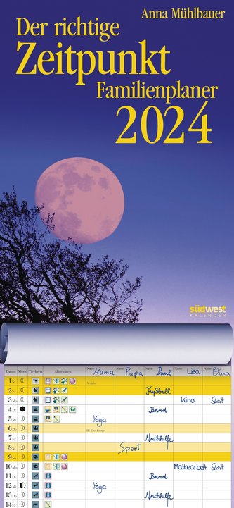 Der richtige Zeitpunkt Familienplaner 2024  - Monats-Wandkalender zum Aufhängen, mit Spiralbindung, 22,4 x 48,5 cm