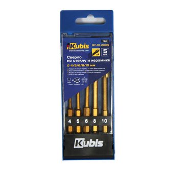 Vrták do skla a keramiku 4 břitě, sada 5 ks, 4/5/6/8/10 mm, TiN, YG6X | 07-01-2005