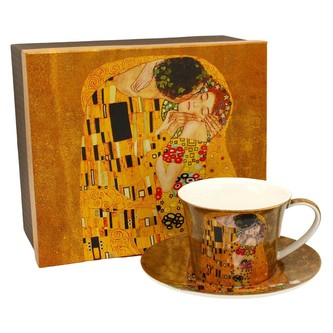 HOME ELEMENTS Hrnek 250 ml, s podšálkem, Klimt, Polibek zlatý