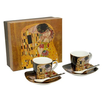 HOME ELEMENTS Espresso set - 2 šálky 75 ml s podšálky, Klimt Polibek černý