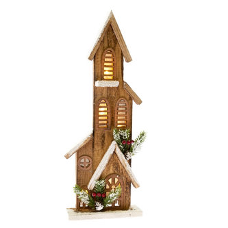 Dřevěný domeček se světlem - přírodní 40 cm