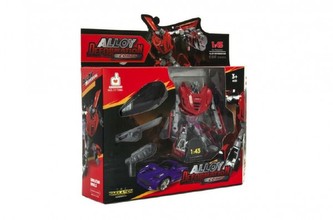 Transformer auto/robot plast s doplňky 10cm 6 barev v krabici 23x22x6cm