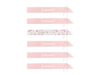 Šerpa růžová a bílá s květy - Bride to be a Bridesmaid - 6 ks