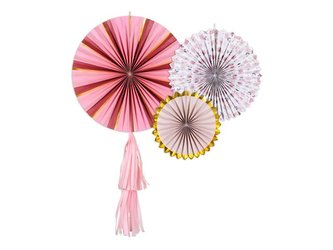 Dekorační rozety - Pink mix metalické s květy - 3 ks