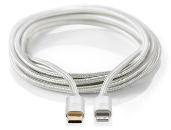 NEDIS PROFIGOLD Lightning/USB 2.0 kabel/ Apple Lightning 8pinový - USB-C zástrčka/ nylon/ stříbrný/ BOX/ 1m