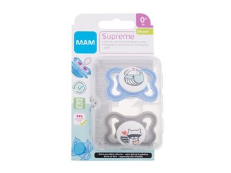 MAM Supreme Dudlík Silicone Pacifier 2 ks 0m+ Blue & Grey pro děti