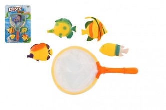 Hra ryby se síťkou do vody plast 24cm 2 barvy na kartě 24x35x2cm