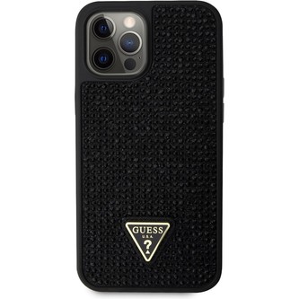 Guess Rhinestones Triangle Metal Logo kryt pro iPhone 12 Pro Max černý