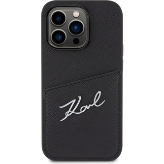 Karl Lagerfeld Saffiano Card Slot Metal Signature kryt pro iPhone 14 Pro černý