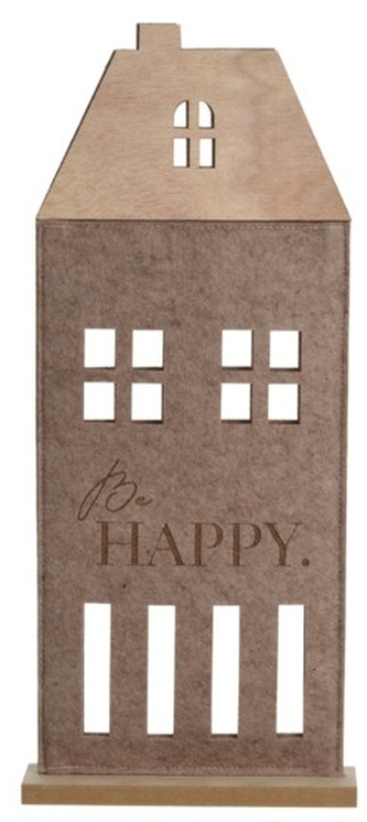 Plstěný domek na dřevěné podložce 38x22x5 cm tmavě hnědý