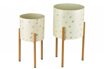 Stojan na květiny krémovo-zlatý s patinou, sada 2 ks