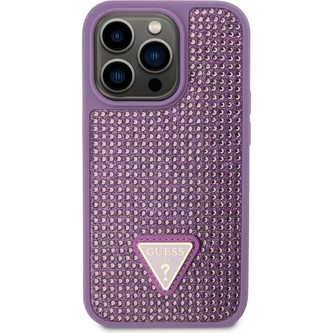 Guess Rhinestones Triangle Metal Logo kryt pro iPhone 14 Pro fialový