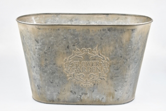 Oválný plechový květináč Flower garden 20,5x33,5x18 cm šedý