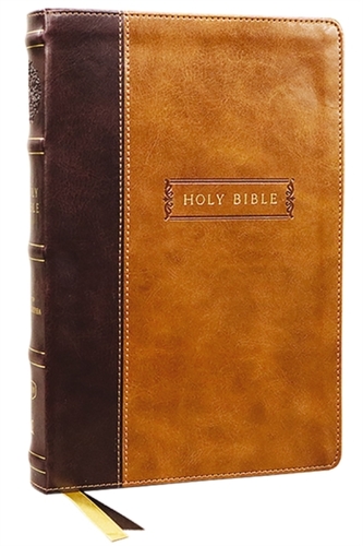 KJV, Center-Column Reference Bible with Apocrypha, Leathersoft, Brown, 73,000 Cross-References, Red Letter, Thumb Indexe