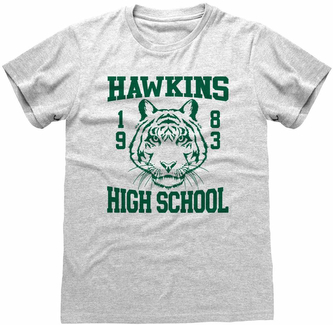 Pánské tričko Netflix|Stranger Things: Hawkins High School (L) šedá bavlna