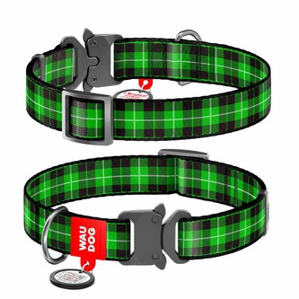 WAUDOG obojek nylonový Zelená kostka Fastex QR (23-35cm/1,5cm)