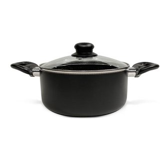 KASTROL SE SKLENĚNOU POKLICÍ NERO KITCHISIMO 20X9CM, NEPŘILNAVÝ POVRCH, SKLENĚNÁ POKLICE, ČERVENÁ ČERNÁ, INDUKČNÍ DNO,
