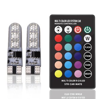 RGB LED autožárovky W5W T10 s dálkovým ovládáním, 2ks