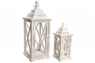 Dřevěná lucerna, bílá, sada 2 ks