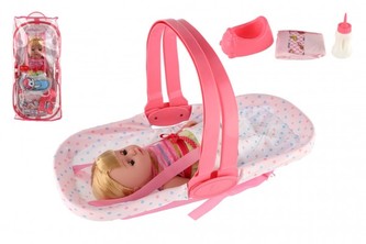 Panenka s nosítkem mrkací čurající plast 36cm pevné tělo s doplňky na baterie se zvukem v pl. tašce Panenka s nosítkem mrkací čurající plast 36cm pevné tělo s doplňky na baterie se zvukem v pl. tašce