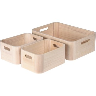 Úložný box dřevěný sada 3 ks světle hnědá