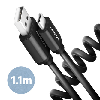 AXAGON BUCM-AM20TB, TWISTER kabel USB-C  USB-A, 1.1m, USB 2.0, 3A, ALU, tpe, černý
