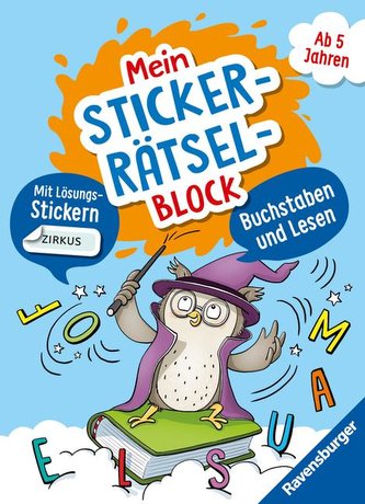 Ravensburger Mein Stickerrätselblock: Buchstaben für Kinder ab 5 Jahren - spielerisch Buchstaben und Lesen Lernen mit lustigen Ü