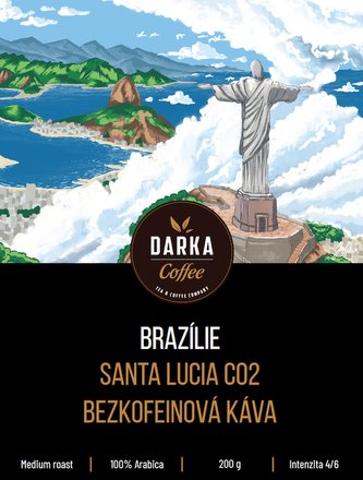 Brazílie Santa Lucia CO2 - bezkofeinová zrnková káva, balení 1 kg