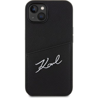 Karl Lagerfeld Saffiano Card Slot Metal Signature kryt iPhone 13 černý
