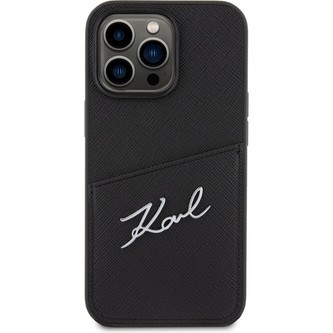 Karl Lagerfeld Saffiano Card Slot Metal Signature kryt iPhone 13 Pro černý