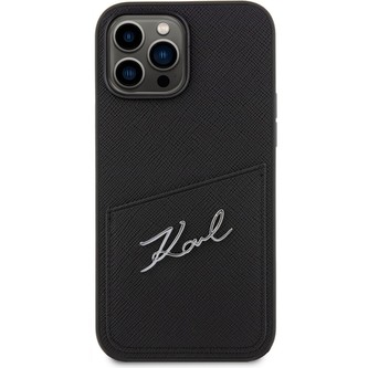Karl Lagerfeld Saffiano Card Slot Metal Signature kryt iPhone 14 Pro Max černý