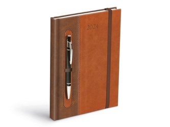 Diář 2024 D801 PU denní light brown/dark brown na propisku
