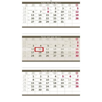 Tříměsíční skládaný šedý - nástěnný kalendář 2024